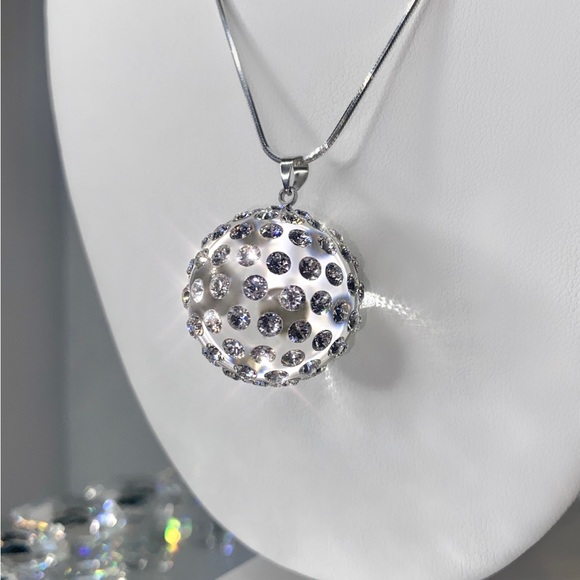 Clear Acrylic Ball Sphere necklace embellished with genuine Swarovski crystals - Picture 10 of 11